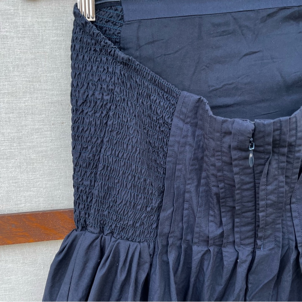 Anthropologie Black Cotton Poplin Strapless Smocked Pintuck Midi Dress - Medium - Picture 13 of 16